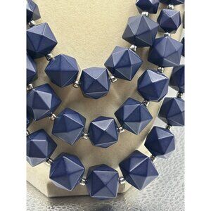 Charming Charly Chunky Geometric Blue Beaded Statement Necklace on Silver Chain